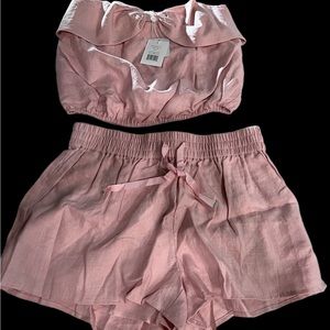 CAMI NYC LINEN SHORTS (med) AND BLOUSE (lg) in perfect pink shade of PETAL NWT